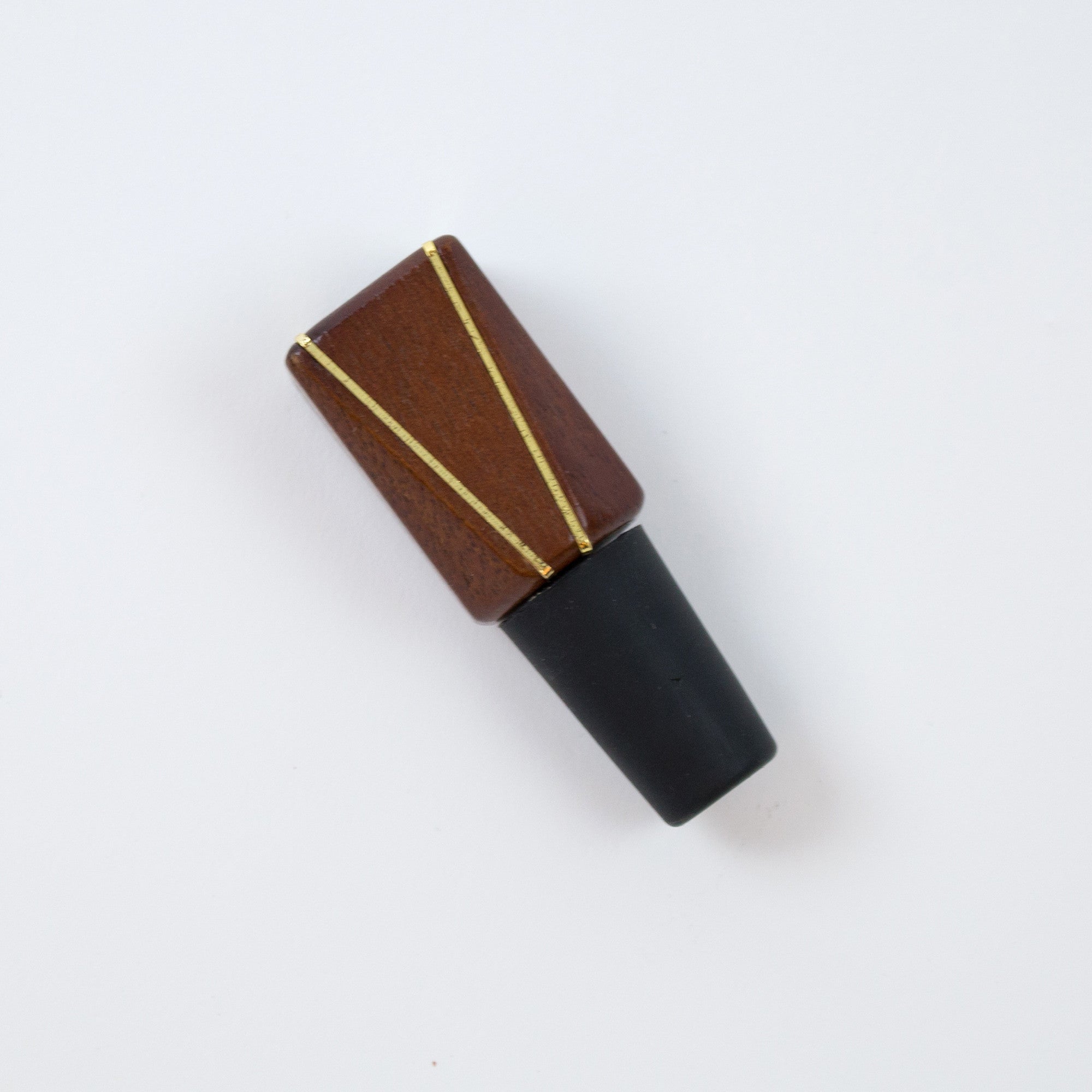 Mid-Century Modern Gold and Wood Wine Bottle Stopper
