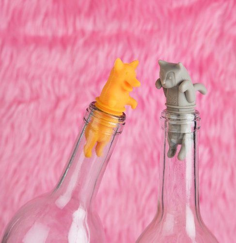 Silicone Wine Bottle Stopper Set of 4 Meow Wine Please More Wine Funny Cat