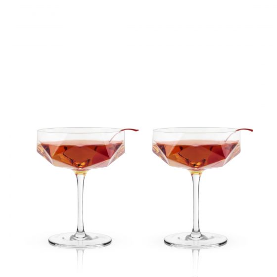 Faceted Crystal Coupe Glasses (Set of 2)