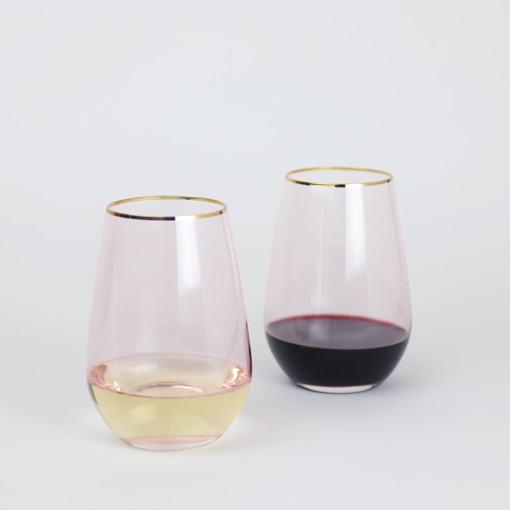 Wonderland Rose Crystal Stemless Wine Glasses (Set of 2) - The