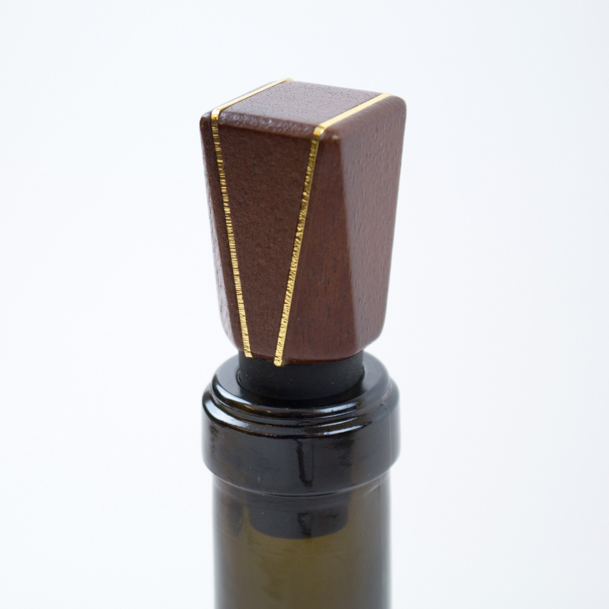 Mid-Century Modern Gold and Wood Wine Bottle Stopper